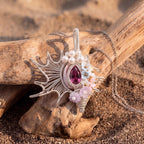 Pink Crystal Floral Shell Pendant | Silver Copper Wire-Wrapped Pearl & Blossom Necklace