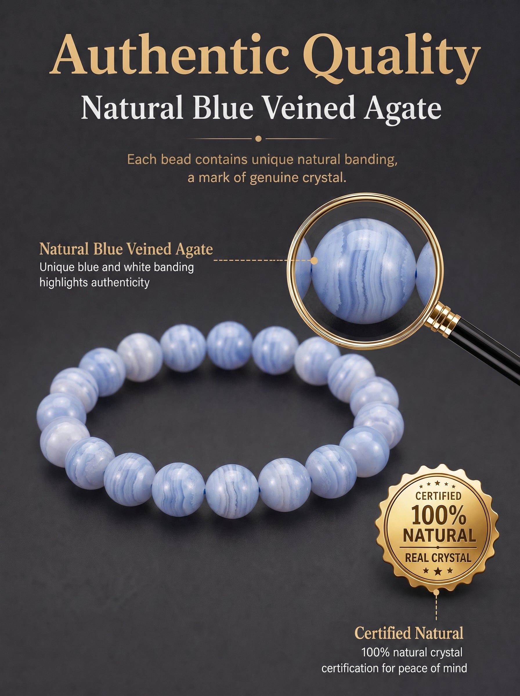 Premium Blue Lace Agate Beaded Bracelet | Hand-Polished Natural Gemstone Jewelry for Inner Peace