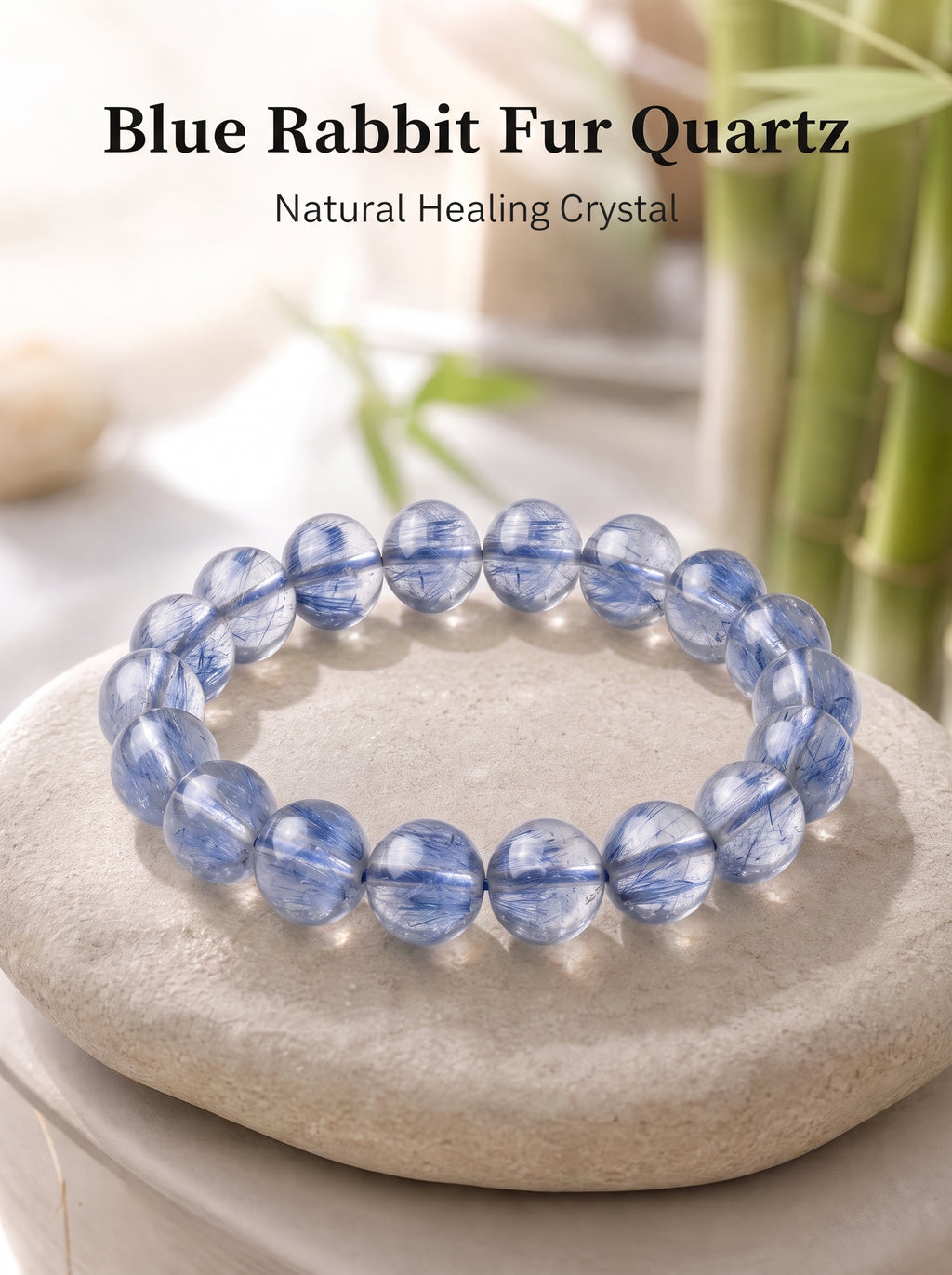 Premium Blue Rabbit Hair Quartz Beaded Bracelet | Hand-Polished Natural Gemstone Jewelry for Inner Peace & Clarity