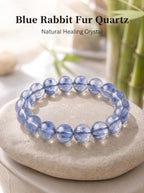 Premium Blue Rabbit Hair Quartz Beaded Bracelet | Hand-Polished Natural Gemstone Jewelry for Inner Peace & Clarity