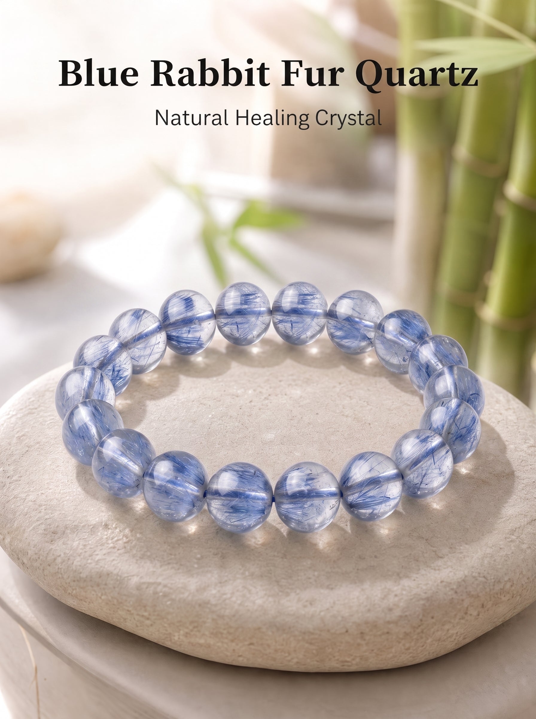 Premium Blue Rabbit Hair Quartz Beaded Bracelet | Hand-Polished Natural Gemstone Jewelry for Inner Peace & Clarity