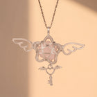 Rose Quartz Winged Star Pendant | Wire-Wrapped Heart Key Necklace