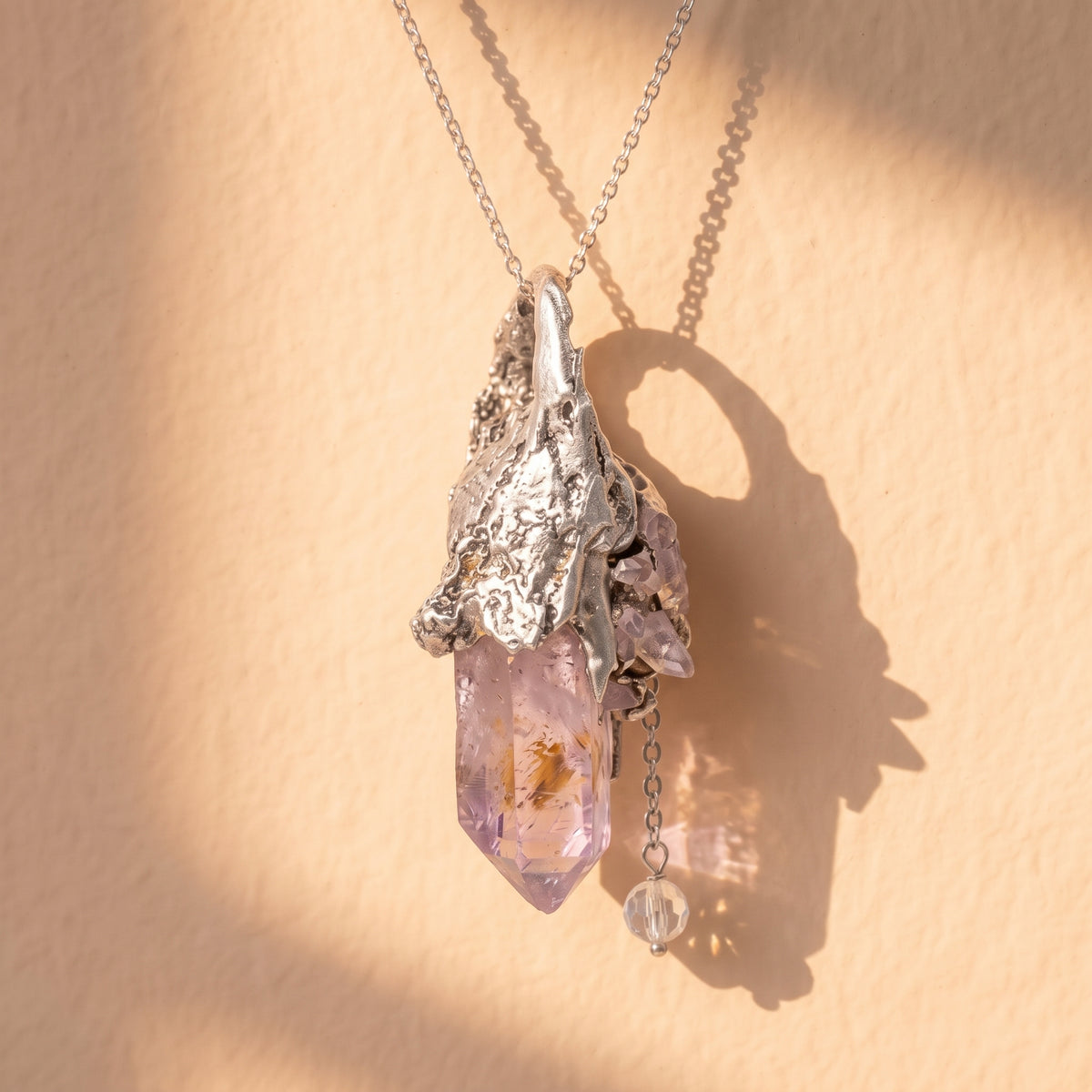 Super Seven Crystal Cluster Pendant | Antique Silver Copper Crystal Chain Necklace
