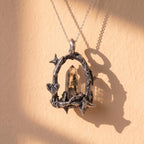 Garden Phantom Quartz Crystal Frame Pendant | Antique Silver Copper Thorn & Star Necklace