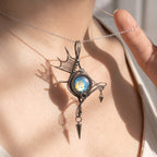 Labradorite Winged Spike Pendant | Antique Silver Copper Gothic Necklace