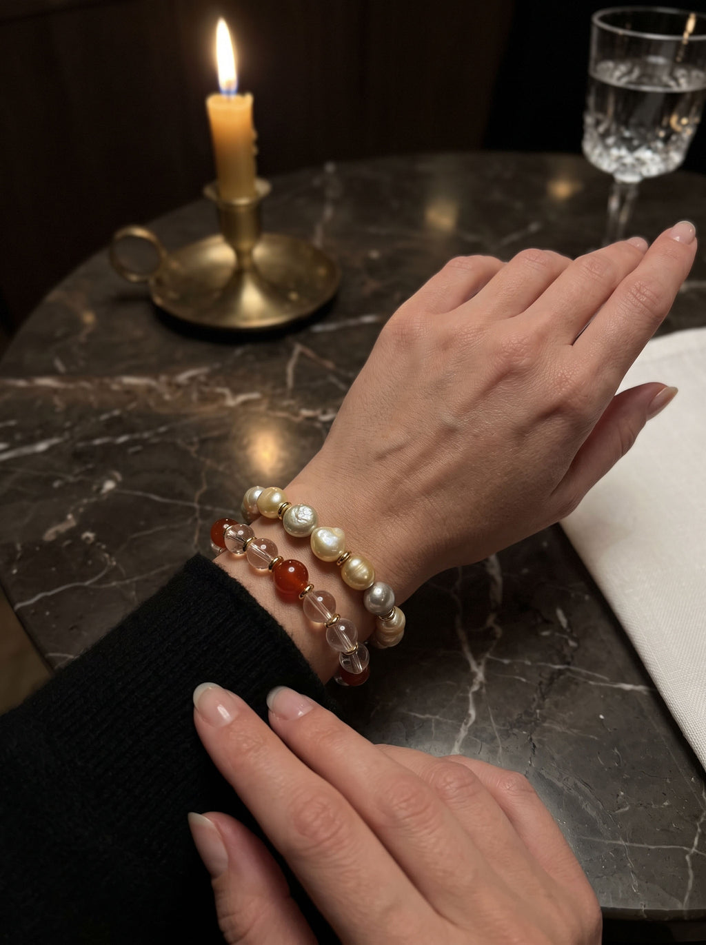 Natural Clear Quartz and Carnelian Bead Bracelet, Radiant Vitality & Harmonious Flow Gemstone Jewelry