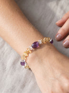 Natural Lemon Quartz, Citrine, and Amethyst Bead Bracelet, Radiant Vitality & Serene Elegance Gemstone Jewelry