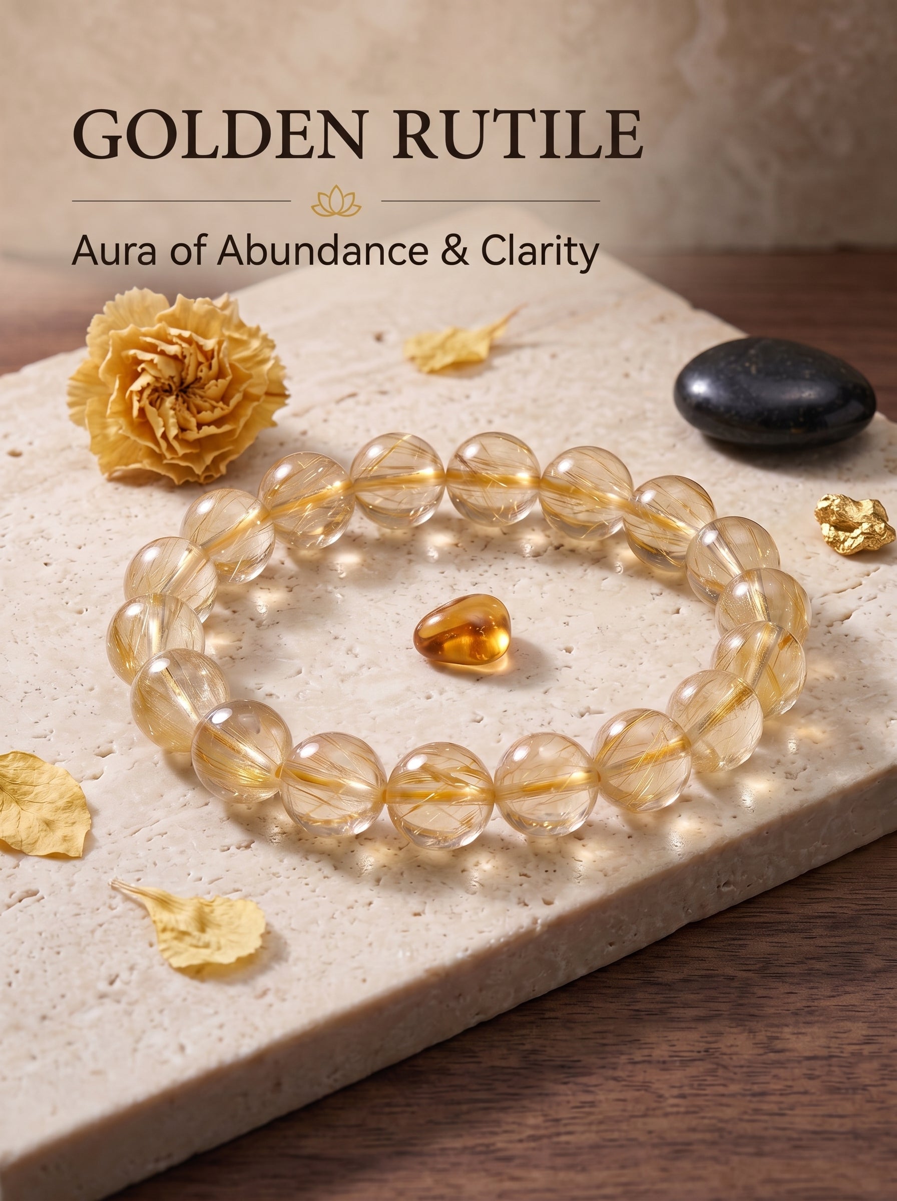 Premium Yellow Hematoid Quartz Beaded Bracelet | Hand-Polished Natural Gemstone Jewelry for Energy & Manifestation