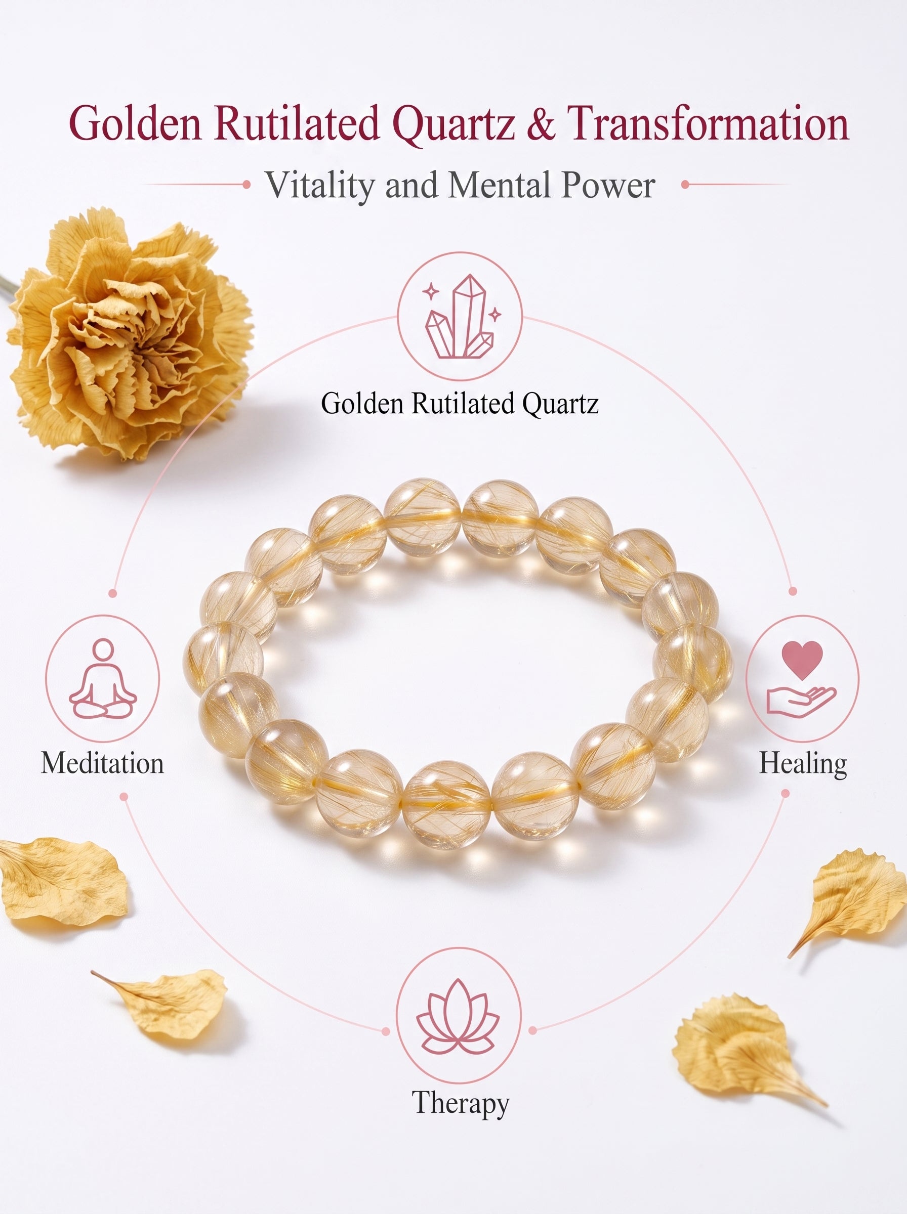 Premium Yellow Hematoid Quartz Beaded Bracelet | Hand-Polished Natural Gemstone Jewelry for Energy & Manifestation