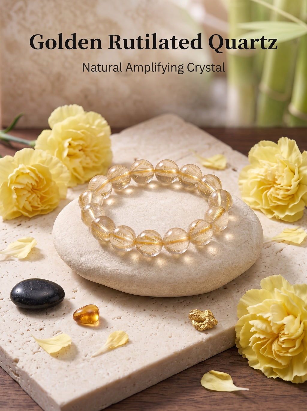 Premium Yellow Hematoid Quartz Beaded Bracelet | Hand-Polished Natural Gemstone Jewelry for Energy & Manifestation