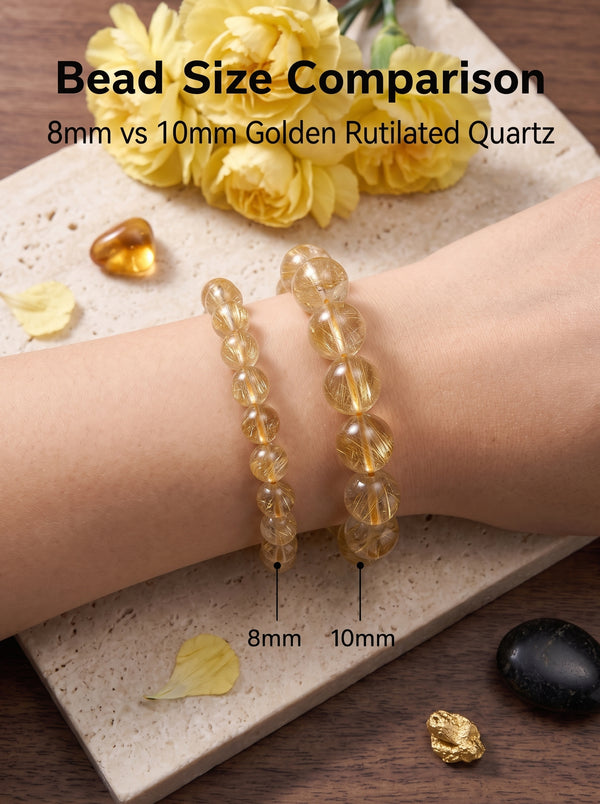 Premium Yellow Hematoid Quartz Beaded Bracelet | Hand-Polished Natural Gemstone Jewelry for Energy & Manifestation
