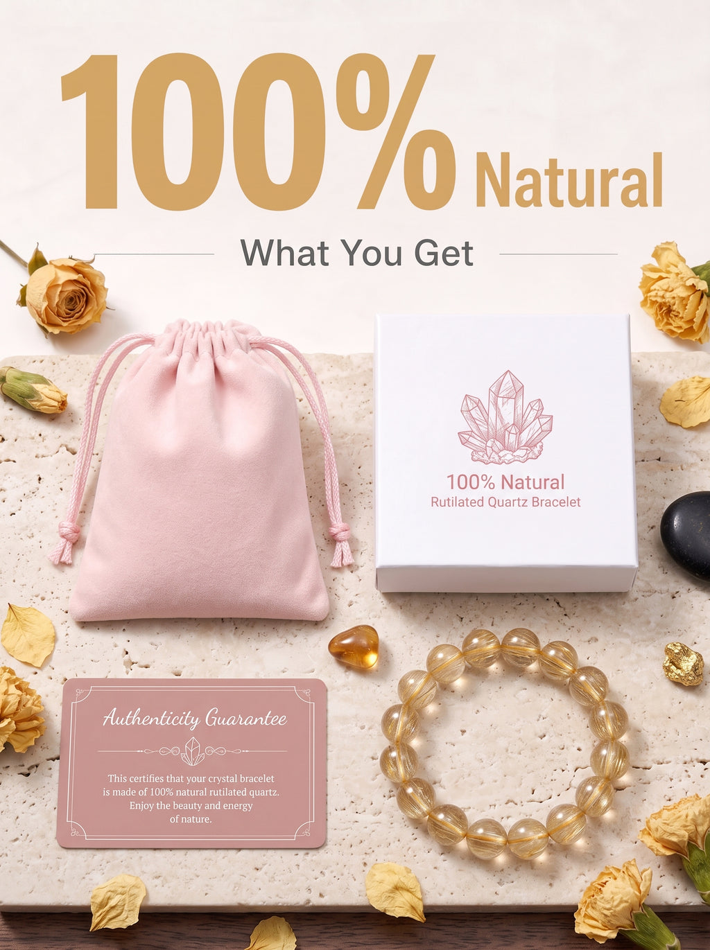 Premium Yellow Hematoid Quartz Beaded Bracelet | Hand-Polished Natural Gemstone Jewelry for Energy & Manifestation