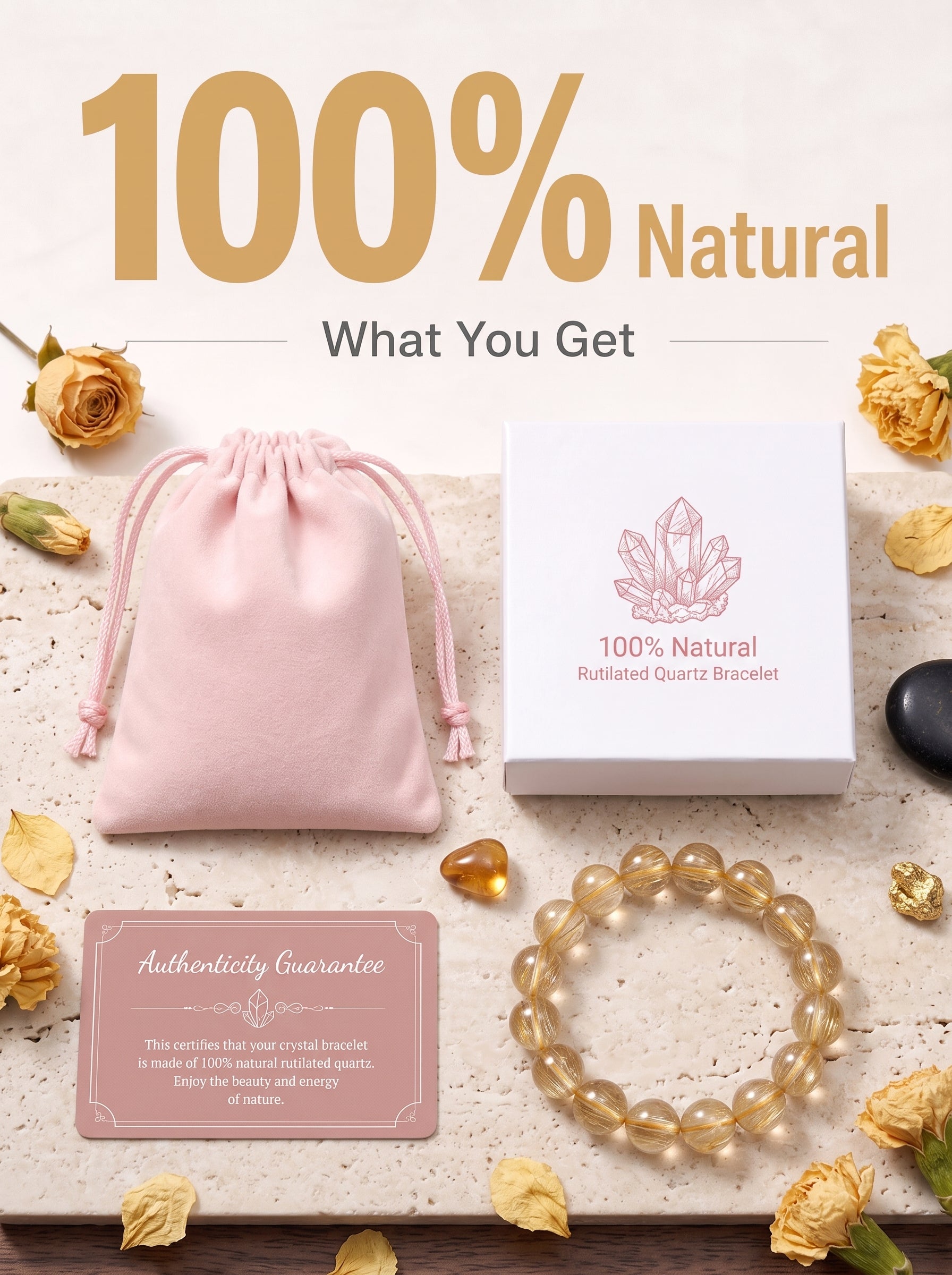 Premium Yellow Hematoid Quartz Beaded Bracelet | Hand-Polished Natural Gemstone Jewelry for Energy & Manifestation