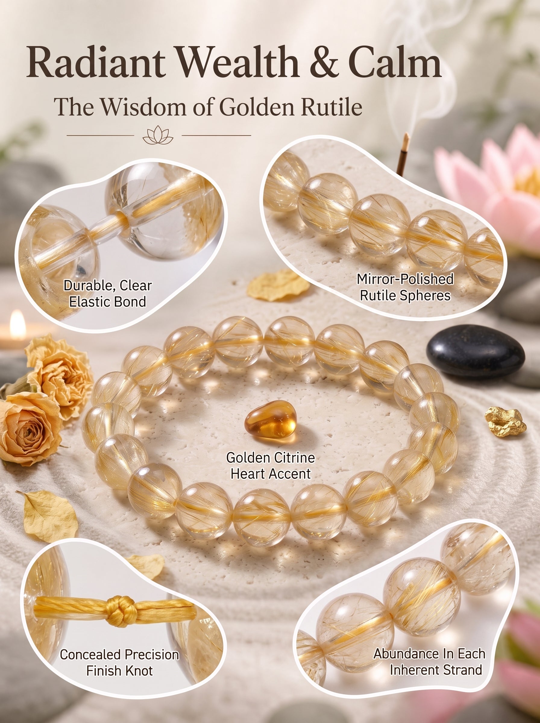 Premium Yellow Hematoid Quartz Beaded Bracelet | Hand-Polished Natural Gemstone Jewelry for Energy & Manifestation