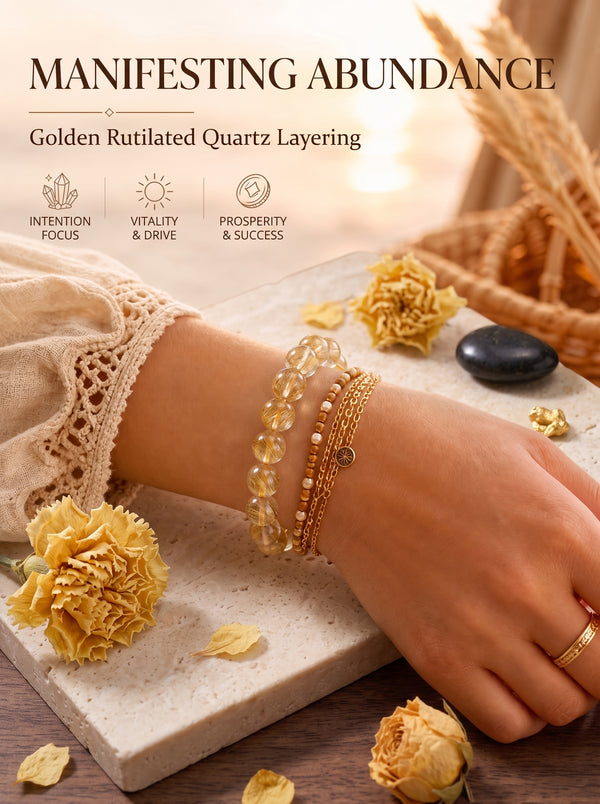 Premium Yellow Hematoid Quartz Beaded Bracelet | Hand-Polished Natural Gemstone Jewelry for Energy & Manifestation