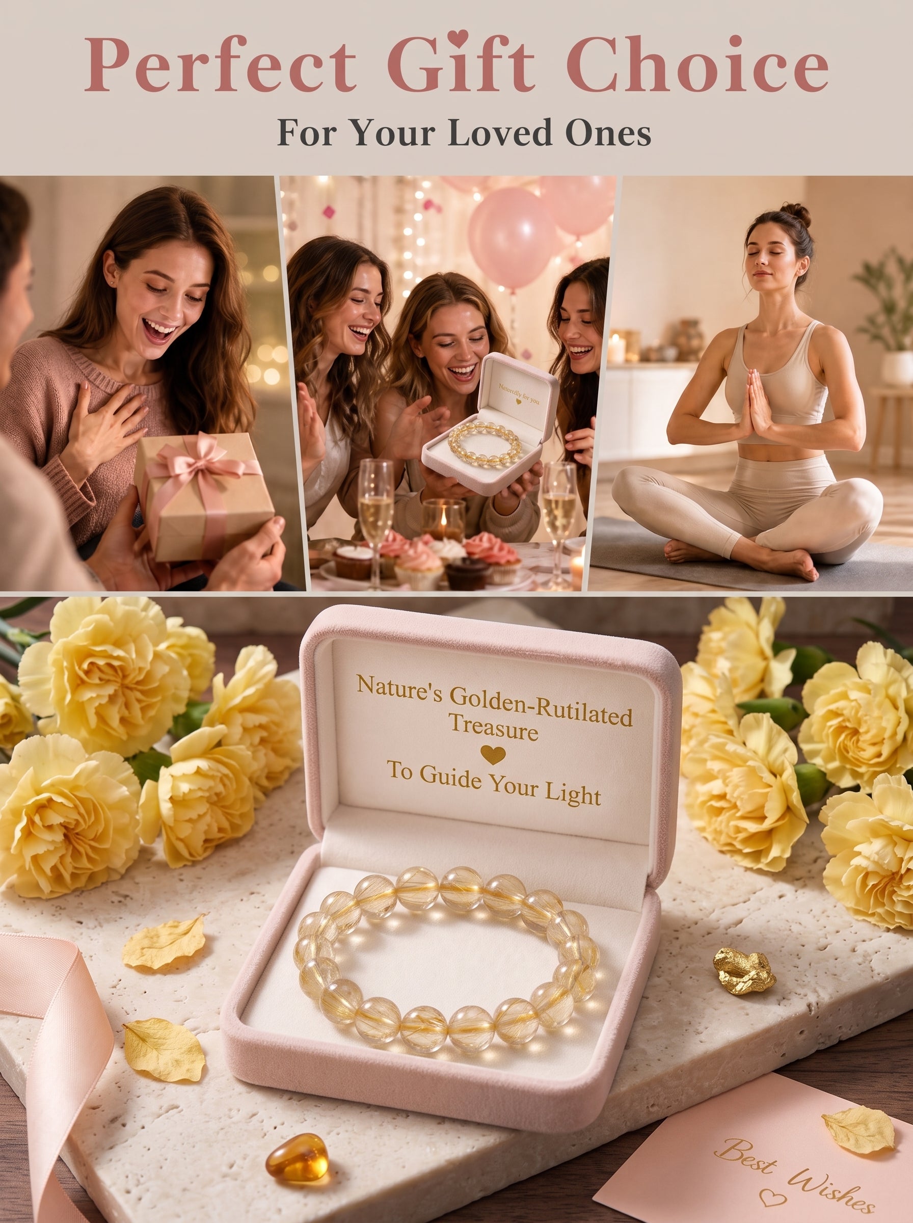 Premium Yellow Hematoid Quartz Beaded Bracelet | Hand-Polished Natural Gemstone Jewelry for Energy & Manifestation