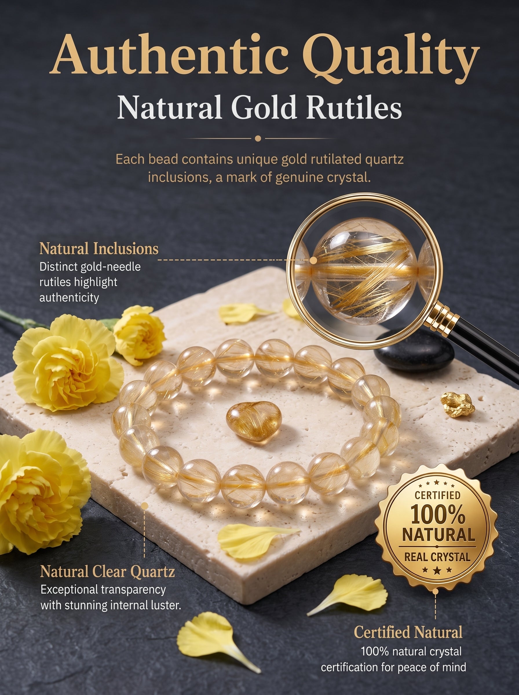 Premium Yellow Hematoid Quartz Beaded Bracelet | Hand-Polished Natural Gemstone Jewelry for Energy & Manifestation