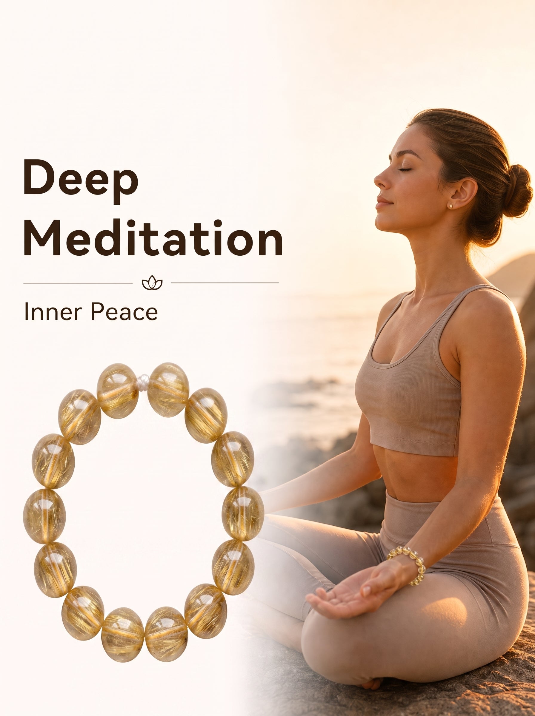 Premium Golden Rutilated Quartz Beaded Bracelet | Hand-Polished Natural Gemstone Jewelry for Abundance & Success