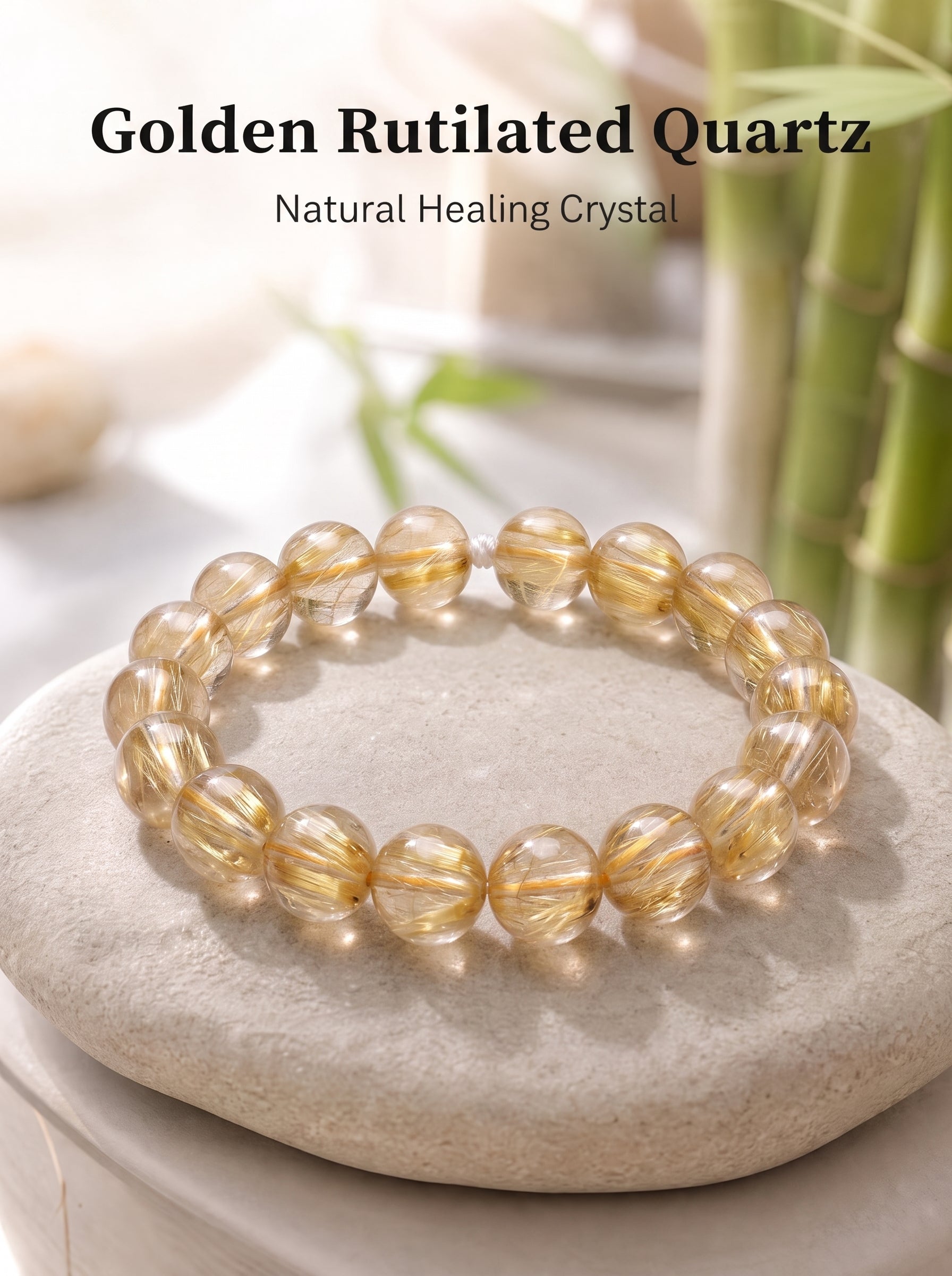 Premium Golden Rutilated Quartz Beaded Bracelet | Hand-Polished Natural Gemstone Jewelry for Abundance & Success