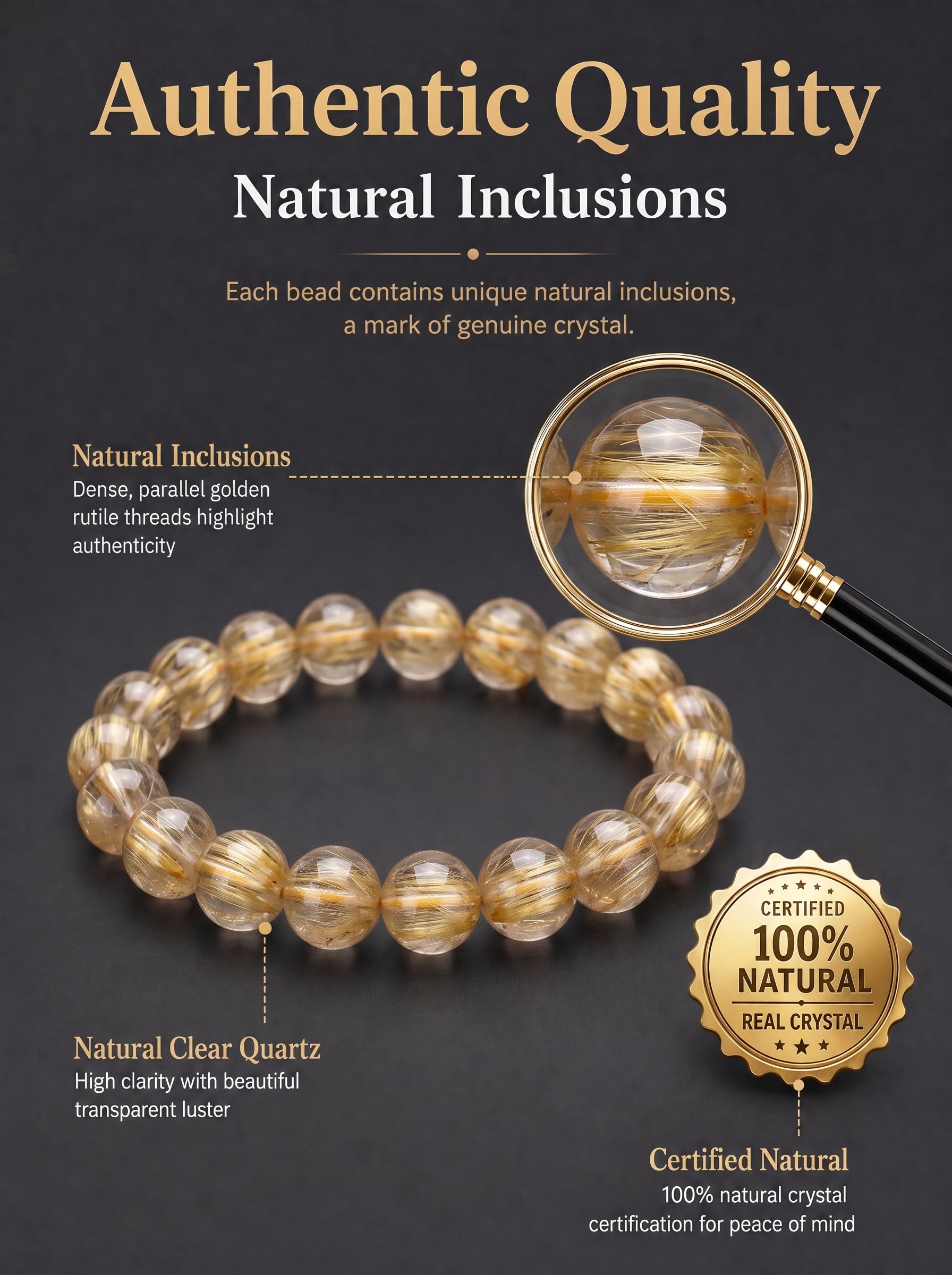 Premium Golden Rutilated Quartz Beaded Bracelet | Hand-Polished Natural Gemstone Jewelry for Abundance & Success