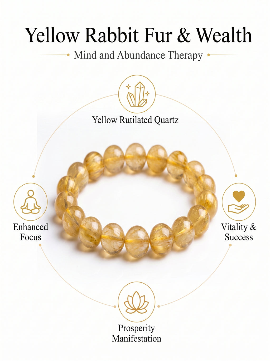 Premium Yellow Rabbit Hair Quartz Bracelet | Hand-Polished Natural Gemstone Jewelry for Joy & Prosperity