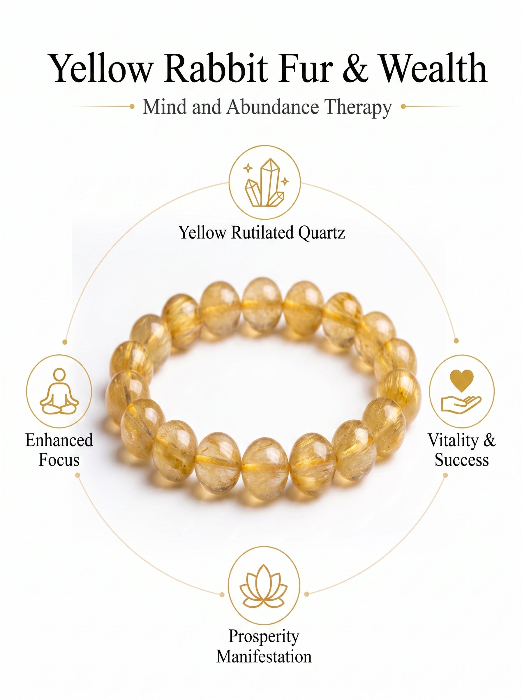 Premium Yellow Rabbit Hair Quartz Bracelet | Hand-Polished Natural Gemstone Jewelry for Joy & Prosperity