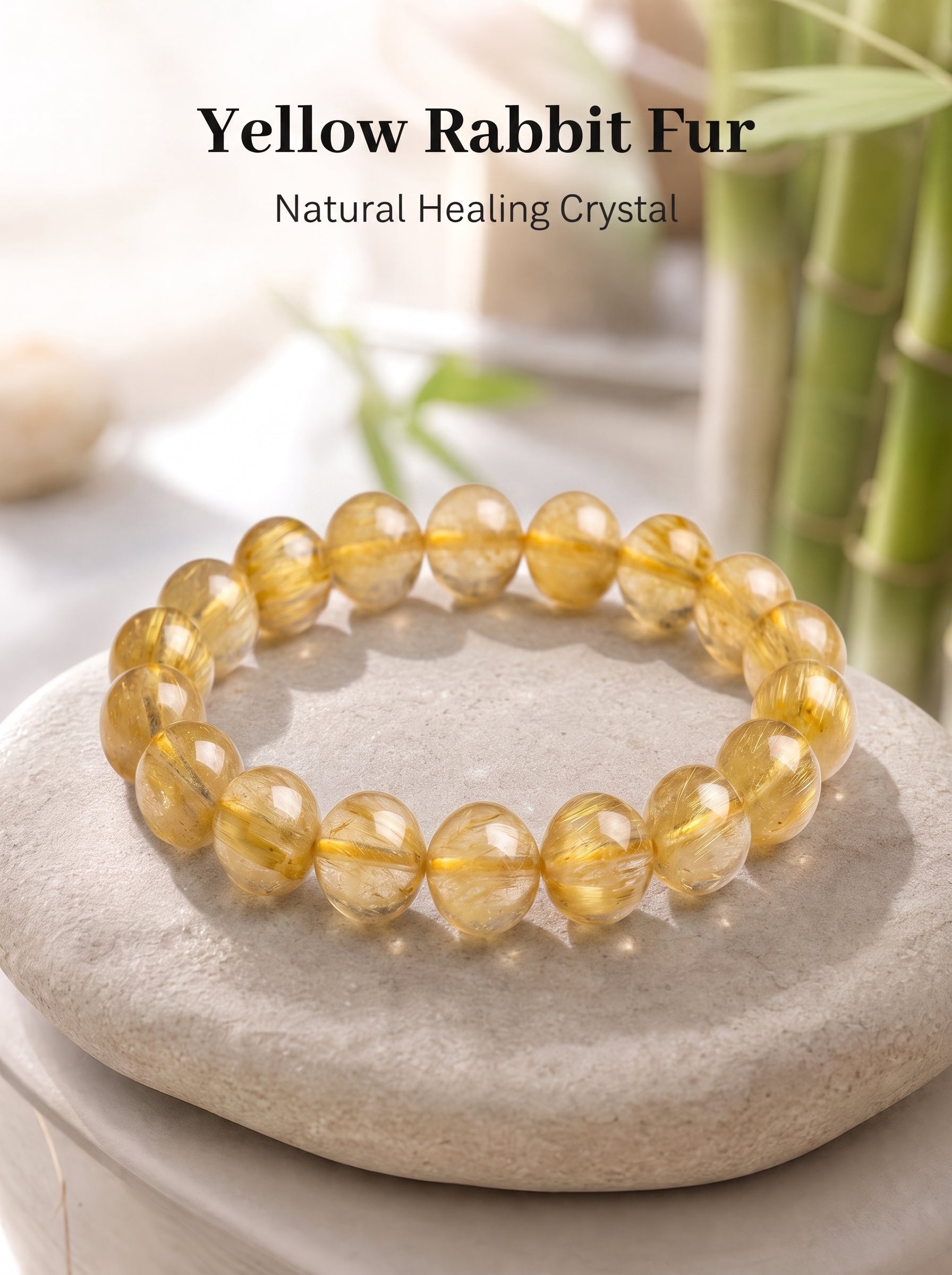 Premium Yellow Rabbit Hair Quartz Bracelet | Hand-Polished Natural Gemstone Jewelry for Joy & Prosperity