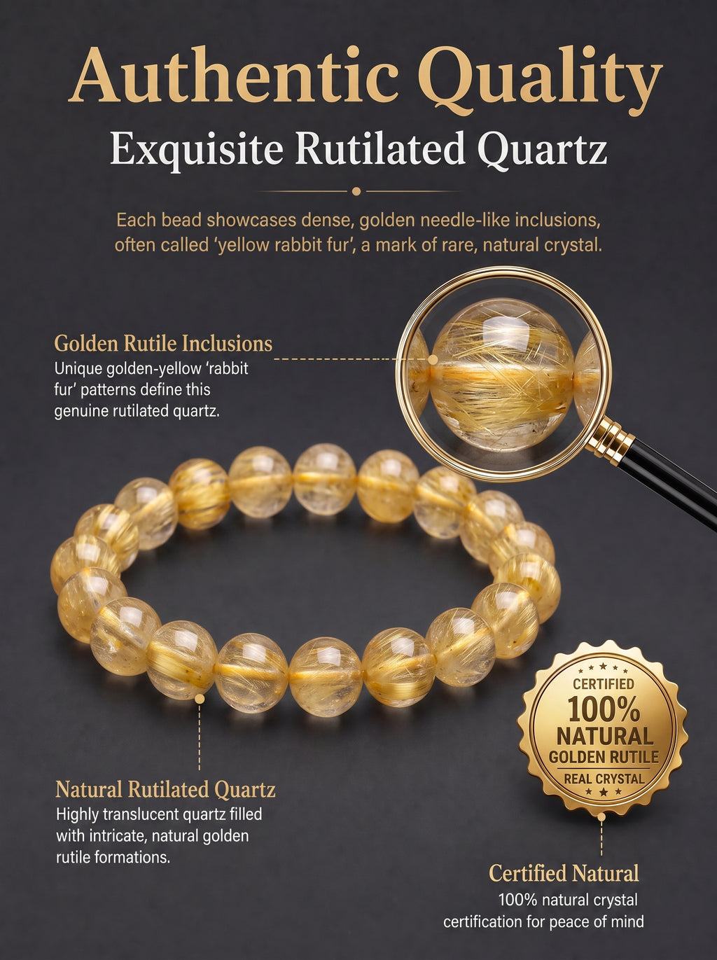 Premium Yellow Rabbit Hair Quartz Bracelet | Hand-Polished Natural Gemstone Jewelry for Joy & Prosperity