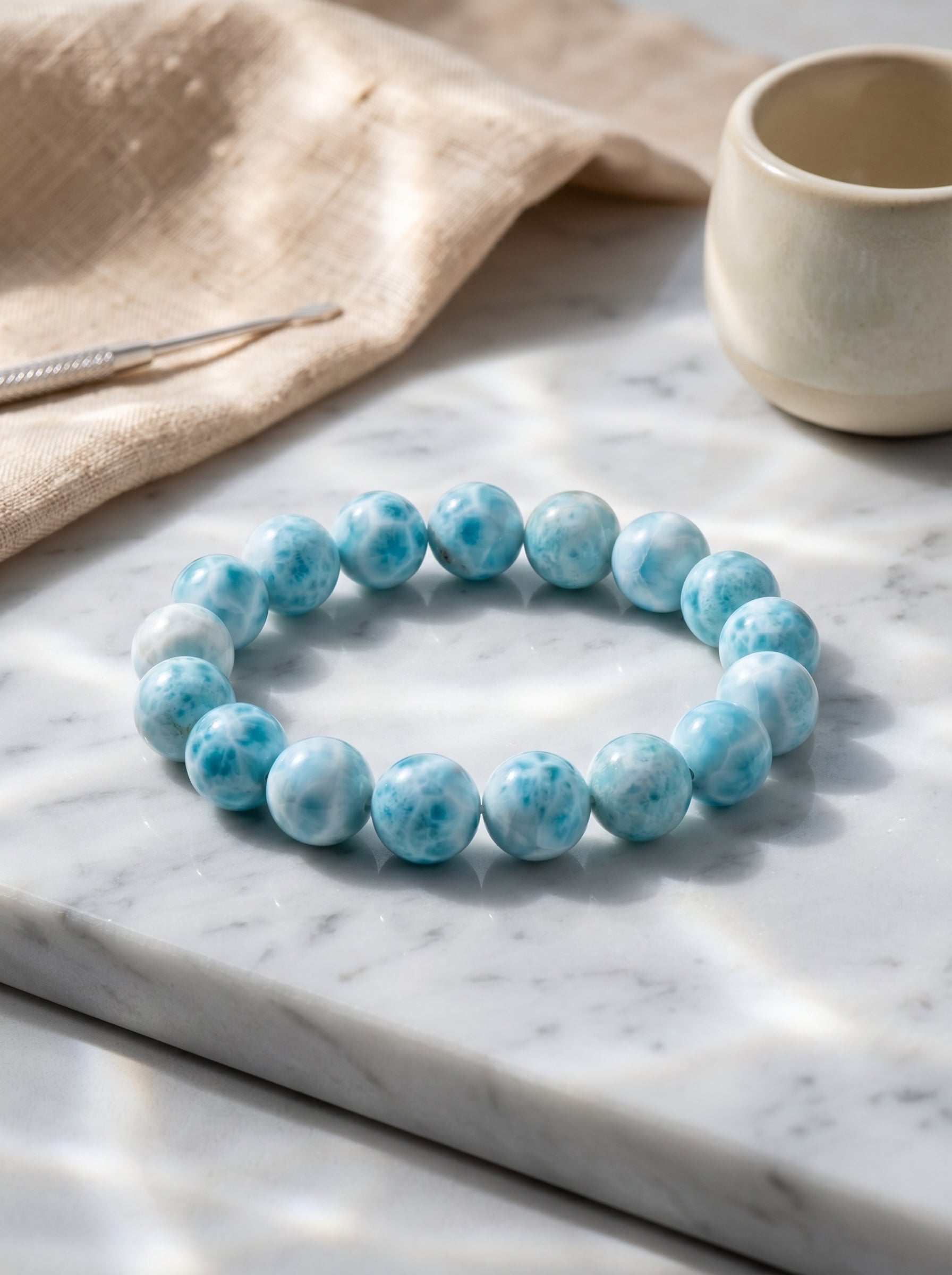 Premium Larimar Beaded Bracelet | Hand-Polished Natural Gemstone Jewelry for Peace & Communication