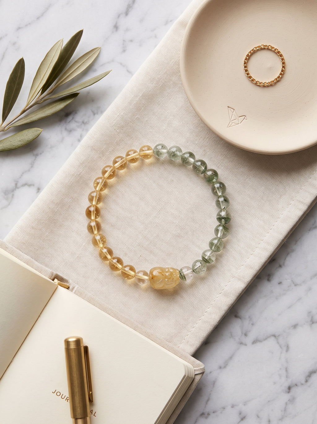 "Sovereign Wealth Matrix" Natural Citrine and Green Phantom Quartz Bracelet: Dual Alignment of Solar Plexus & Heart Chakra for Scaling & Arbitrage