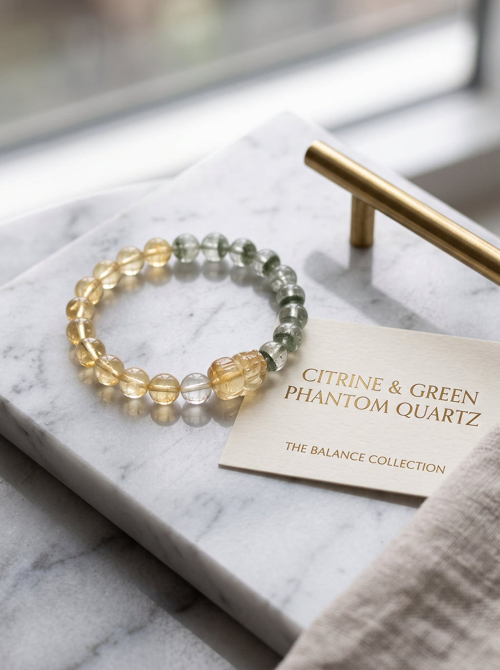 "Sovereign Wealth Matrix" Natural Citrine and Green Phantom Quartz Bracelet: Dual Alignment of Solar Plexus & Heart Chakra for Scaling & Arbitrage
