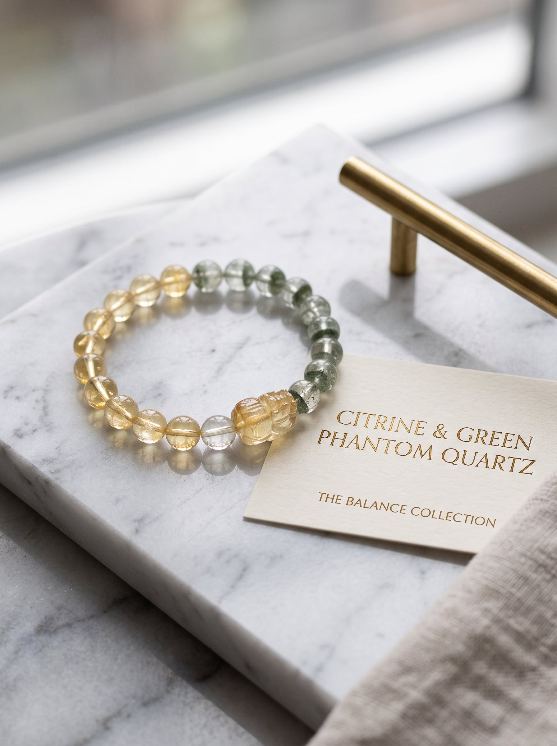 "Sovereign Wealth Matrix" Natural Citrine and Green Phantom Quartz Bracelet: Dual Alignment of Solar Plexus & Heart Chakra for Scaling & Arbitrage