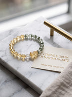 "Sovereign Wealth Matrix" Natural Citrine and Green Phantom Quartz Bracelet: Dual Alignment of Solar Plexus & Heart Chakra for Scaling & Arbitrage