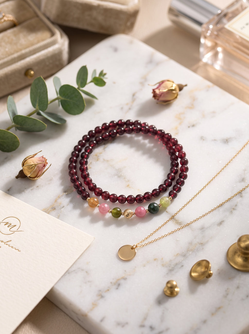 Sovereign Red" Premium Natural Garnet & Rubellite Tourmaline Single-Strand Bracelet: Root & Heart Chakra Alignment, Shield Executive Burnout & Restore Life-Force Vitality