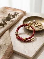 "Vajra Shield" Tibetan Handcrafted Amulet Cord: Pure Gold Thread Knot, Cinnabar/Meteoric Iron Matrix for Executive Protection