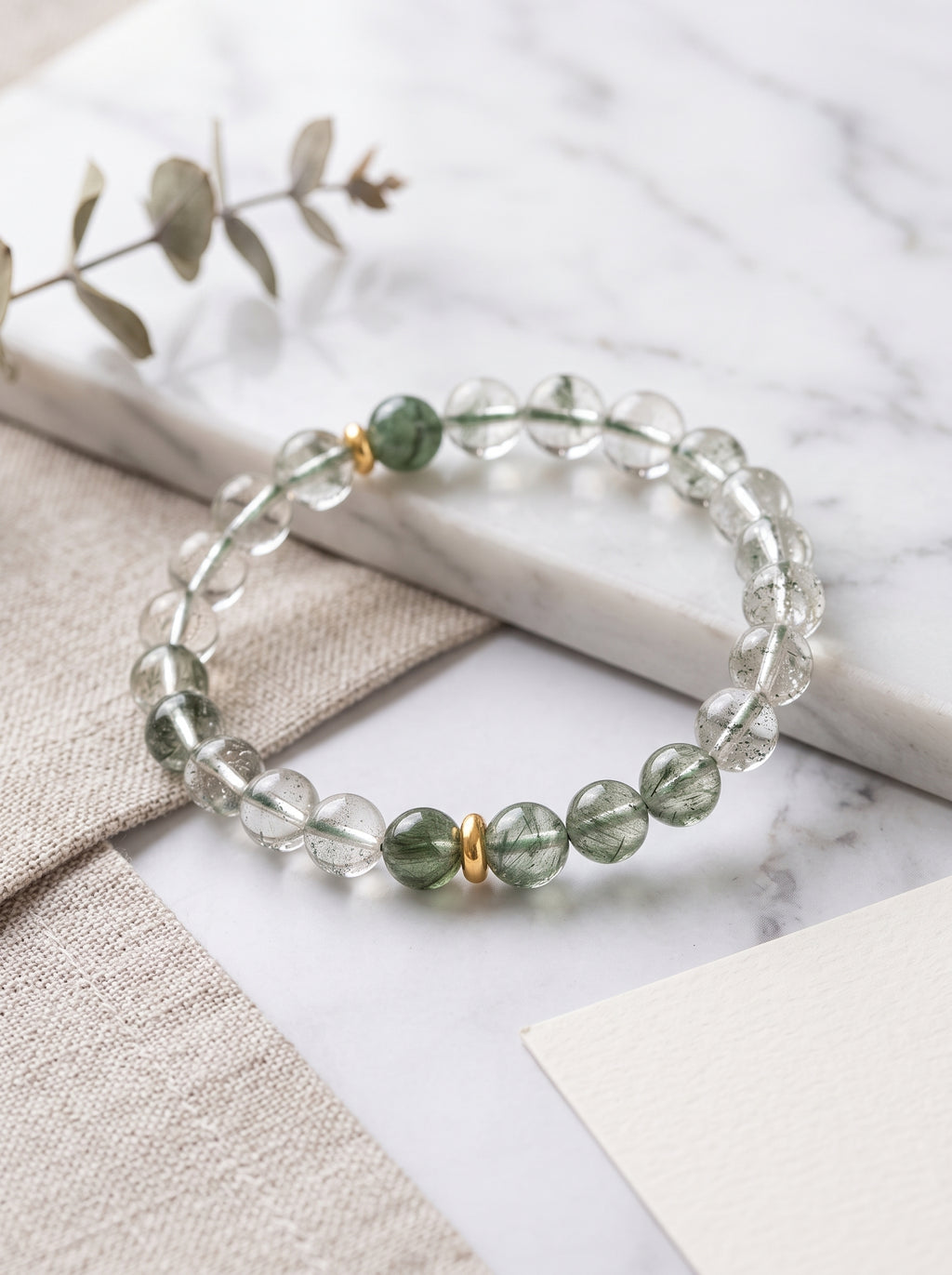 Vanguard Mountain" Premium Natural Green Phantom Quartz Bracelet: Awaken Heart Chakra Wood Energy, Dissolve Operational Plateaus & Manifest Long-Tail Corporate Assets