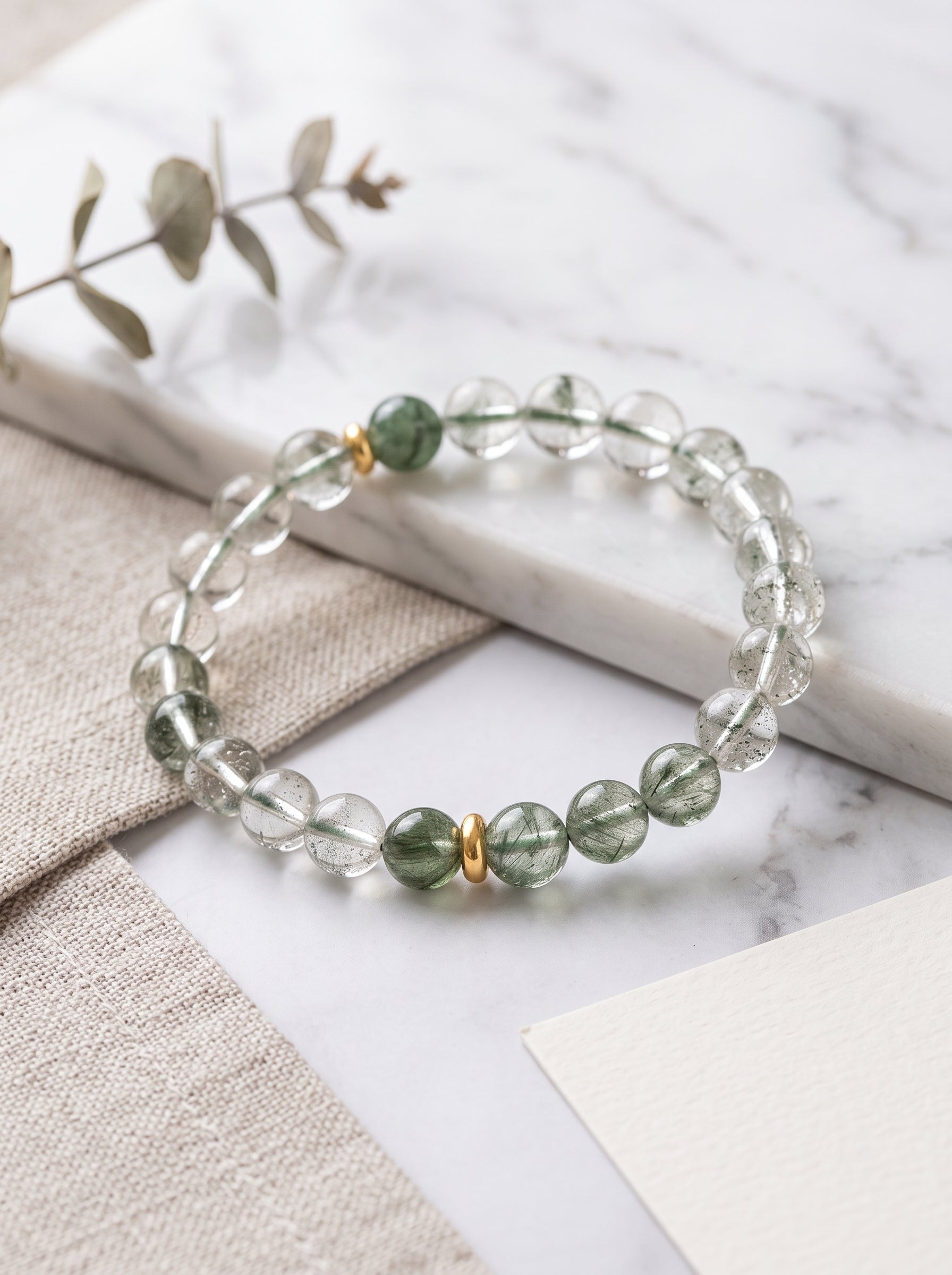 Vanguard Mountain" Premium Natural Green Phantom Quartz Bracelet: Awaken Heart Chakra Wood Energy, Dissolve Operational Plateaus & Manifest Long-Tail Corporate Assets