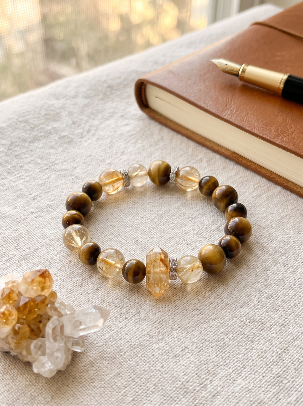 "Abundance Tower" Citrine/Golden Quartz Bracelet: Custom Wrist Sizes, Golden Pyramid Wealth Matrix for Executive Growth