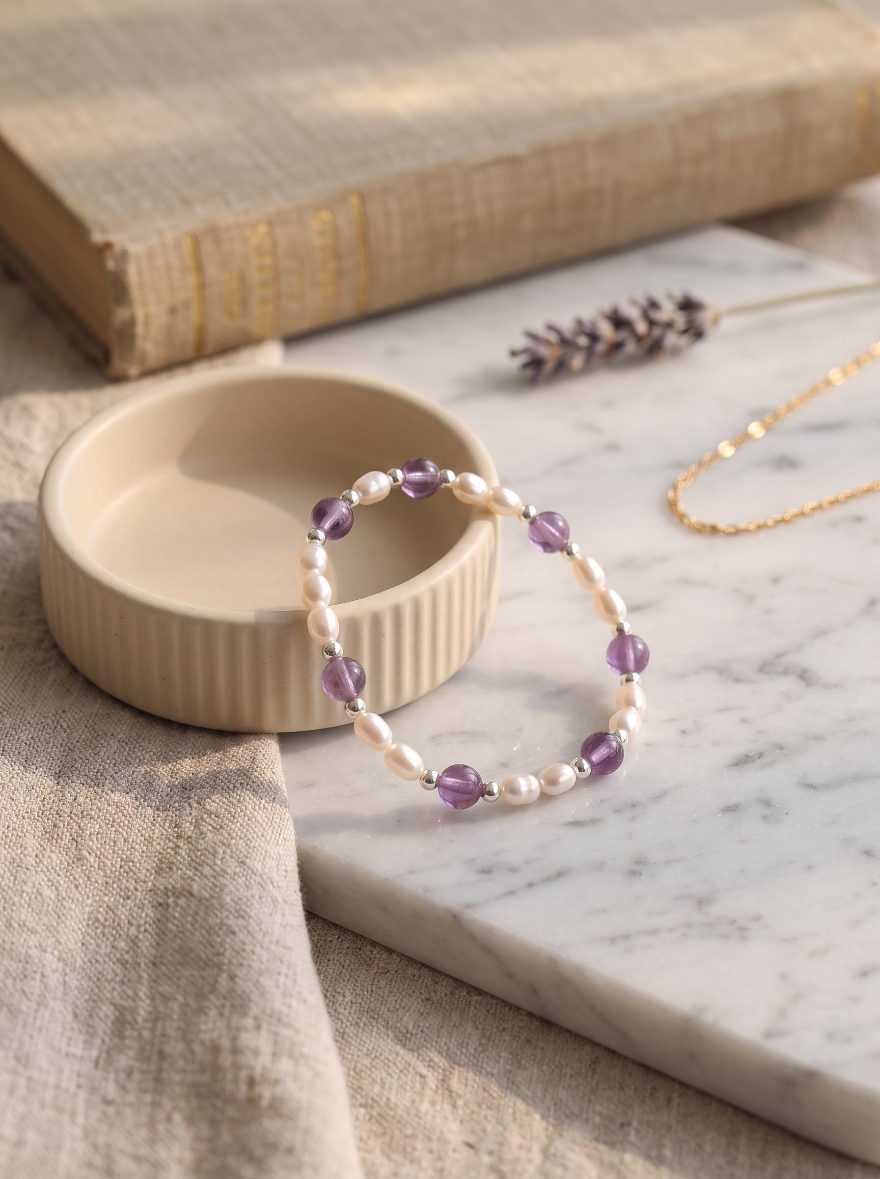 Violet Mist" Premium Dreamy Amethyst & Deep Sea Baroque Pearl Energy Bracelet: Third Eye & Heart Chakra Alignment, Dissolve Burnout & Manifest Sovereign Authority