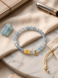 "Deep Sea Gold" Premium Natural Aquamarine & Amber Composite Energy Bracelet: Throat & Solar Plexus Alignment, Dissolve Communication Anxiety & Manifest Executive Authority