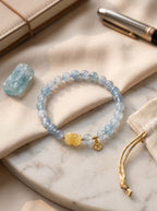 "Deep Sea Gold" Premium Natural Aquamarine & Amber Composite Energy Bracelet: Throat & Solar Plexus Alignment, Dissolve Communication Anxiety & Manifest Executive Authority
