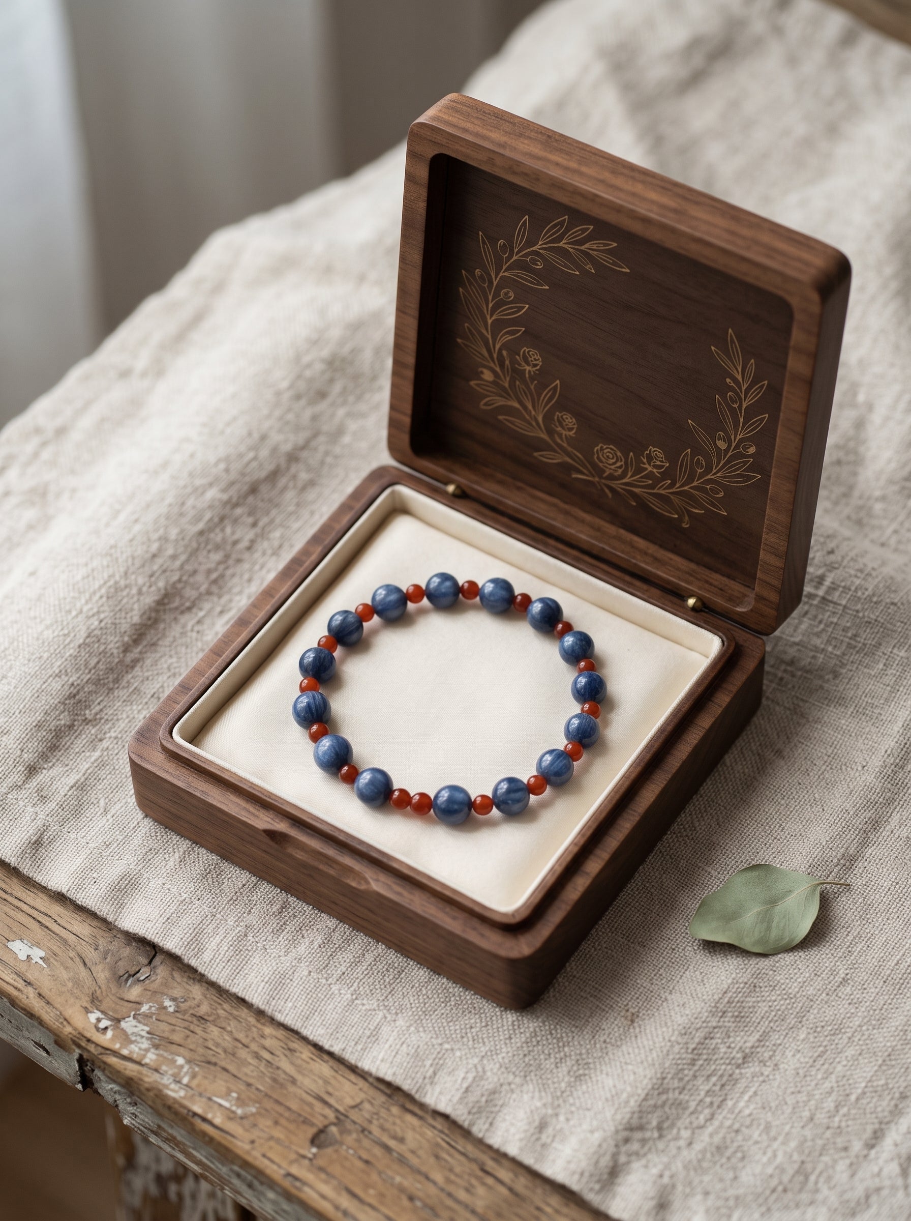 ❤️ The Kinetic Vector | Natural Cat's Eye Kyanite & Southern Red Agate Beaded Bracelet