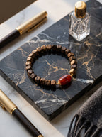 ❤️ The Embers of Sovereignty | Ultra-Premium Wild Kinam Agarwood & Flame Southern Red Agate Beaded Bracelet