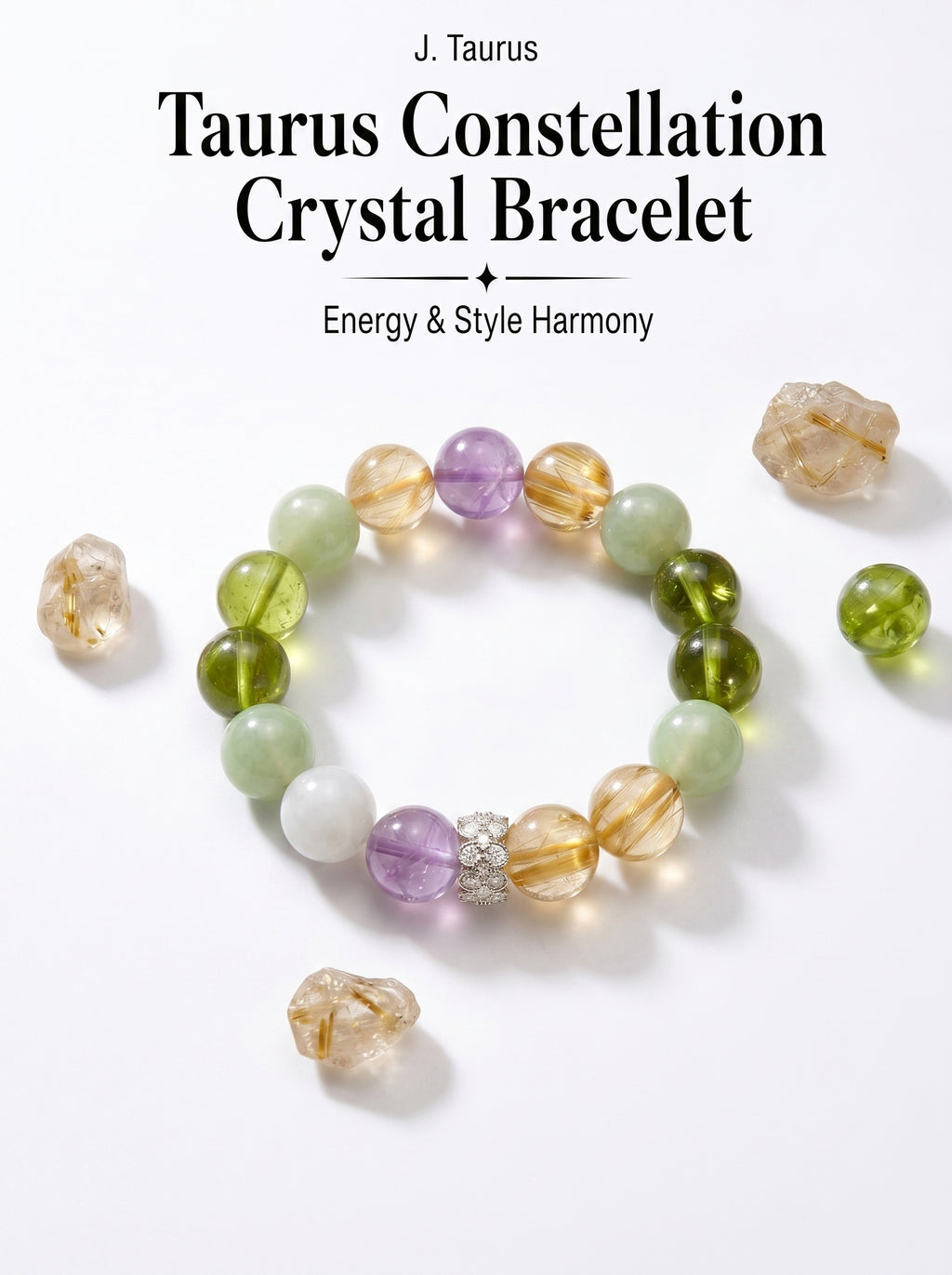 Taurus Golden Manifestation Crystal Bracelet | Rutilated Quartz & Aventurine Talisman