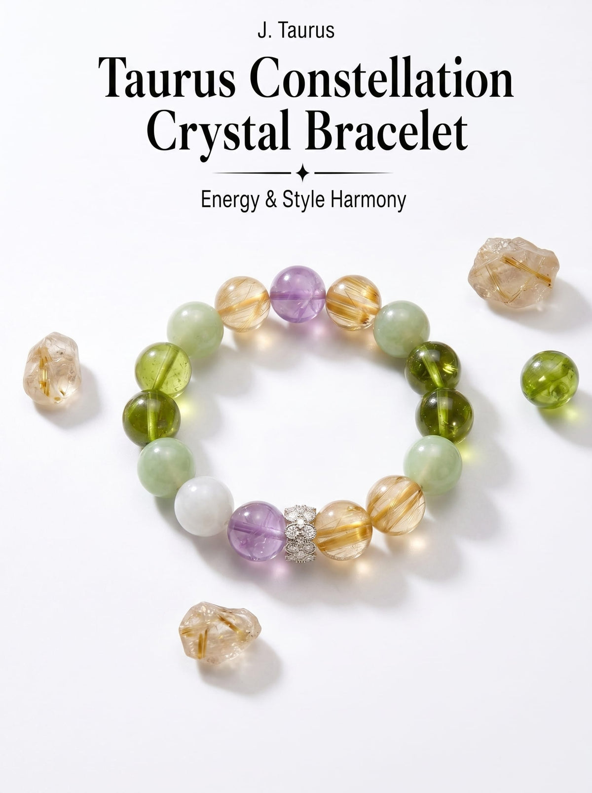 The Taurus Black Tortoise Treasury Bracelet | Gold Rutilated Quartz & Green Aventurine