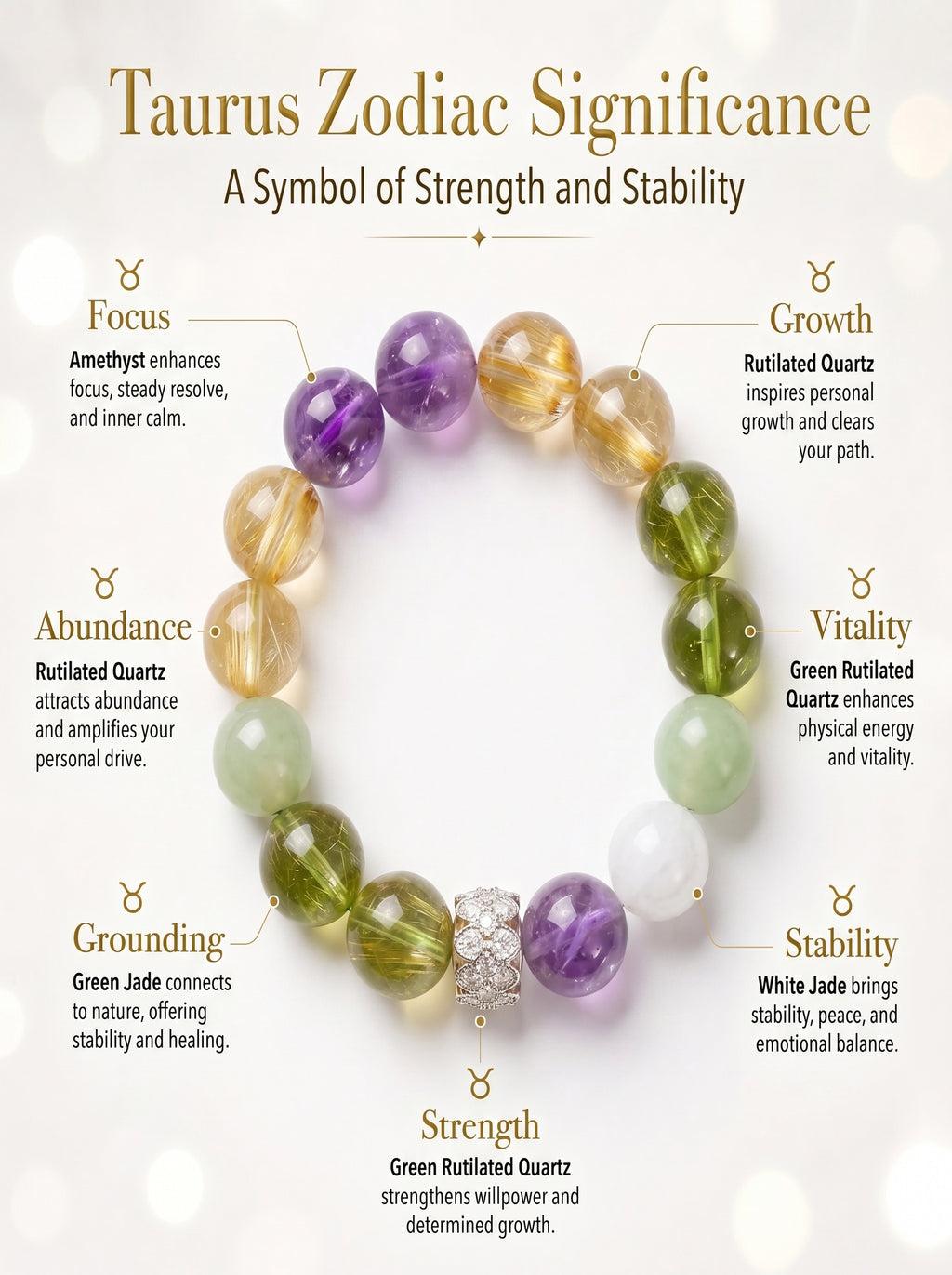 Taurus Golden Manifestation Crystal Bracelet | Rutilated Quartz & Aventurine Talisman