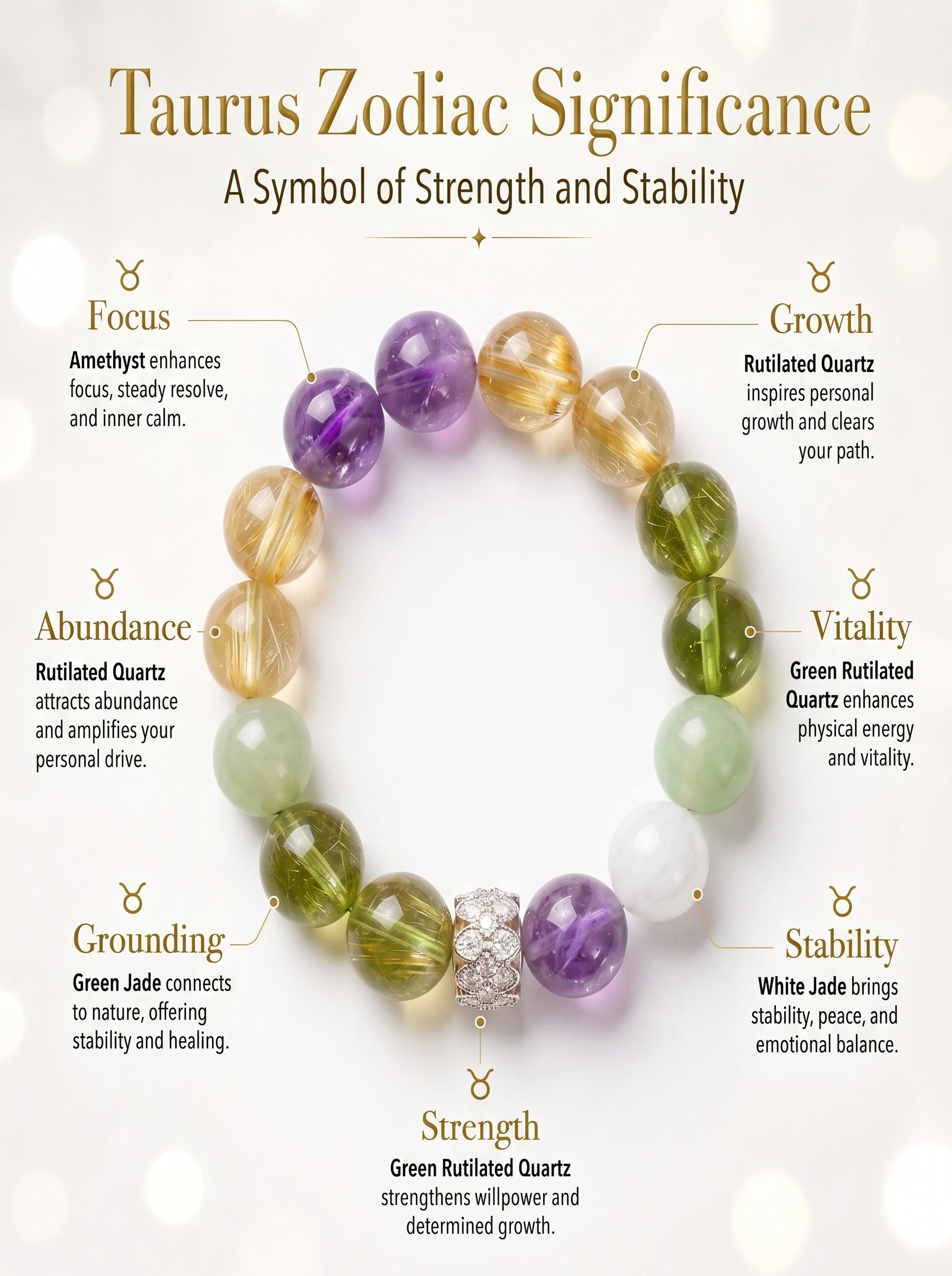 Taurus Golden Manifestation Crystal Bracelet | Rutilated Quartz & Aventurine Talisman
