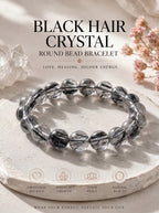 Premium Black Rutilated Quartz Beaded Bracelet | Hand-Polished Natural Gemstone Jewelry for Success & Clarity