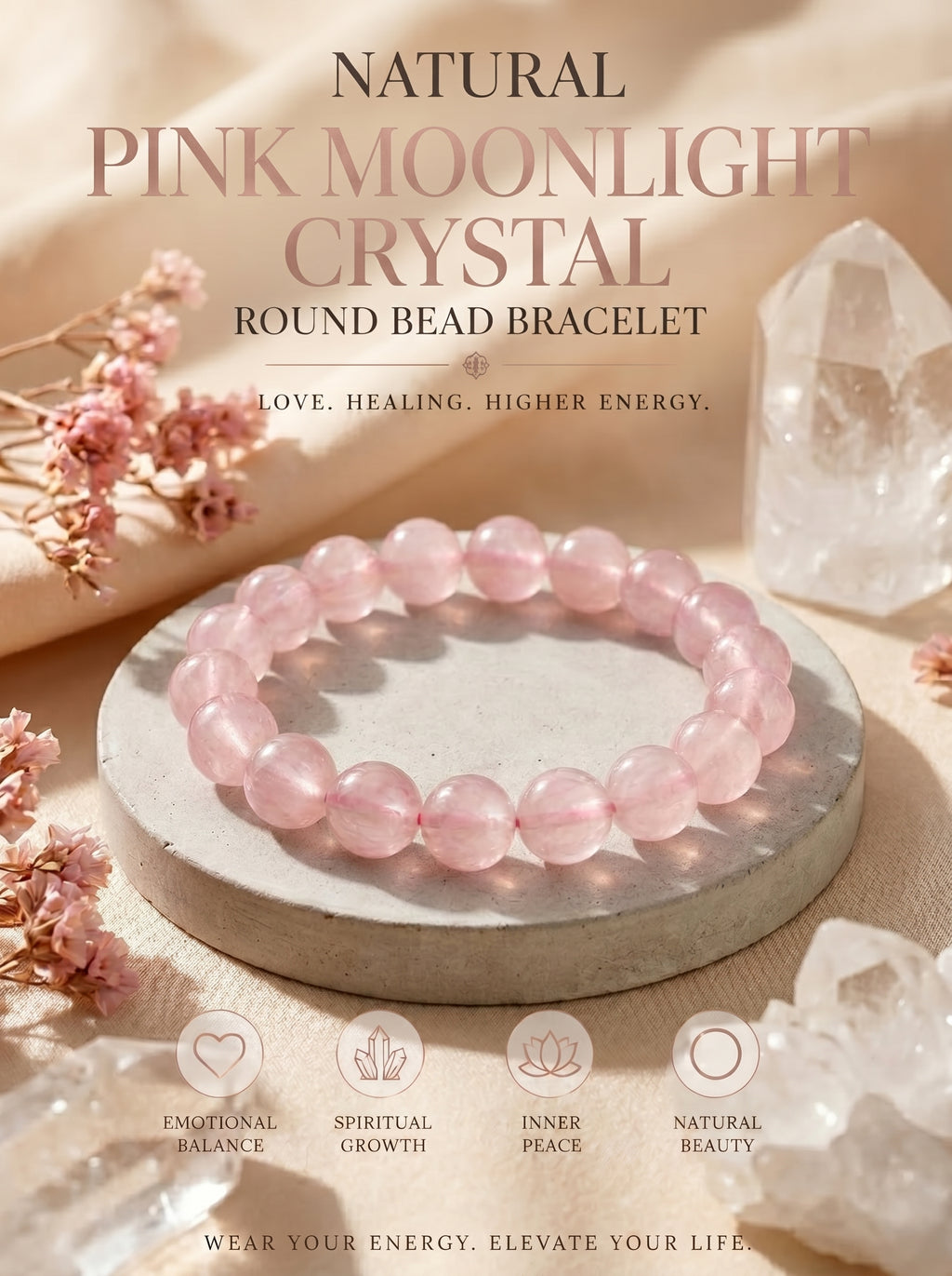 Premium Cherry Blossom Agate Beaded Bracelet | Hand-Polished Natural Gemstone Jewelry for Inner Peace & Grace