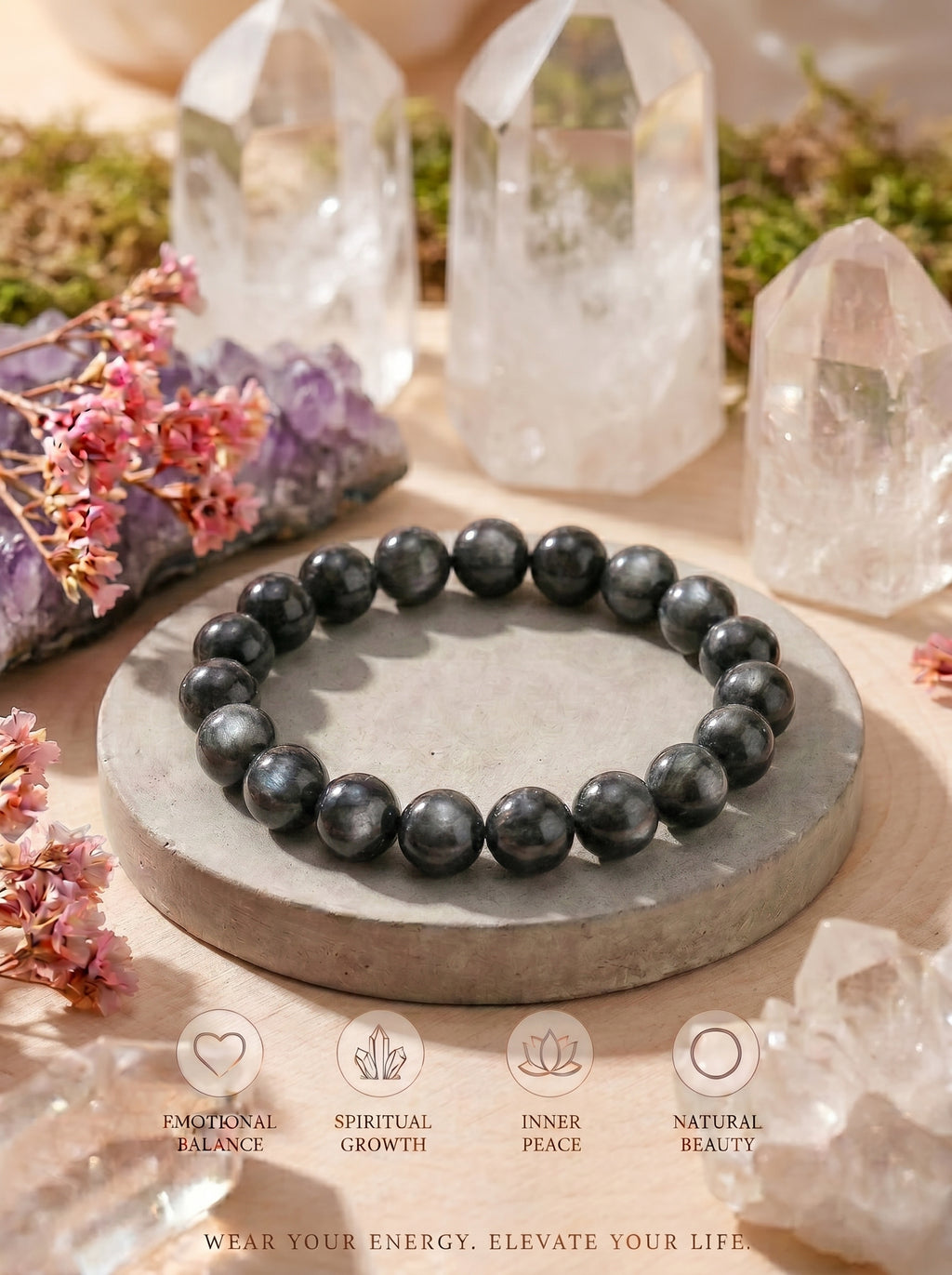 Premium Silver Sheen Obsidian Beaded Bracelet | Hand-Polished Natural Gemstone Jewelry for Focus & Balance